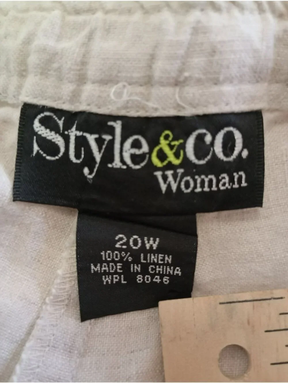 Style & Co Women’s 20W Beige 100% Linen Capri Pants Embroidered Hem